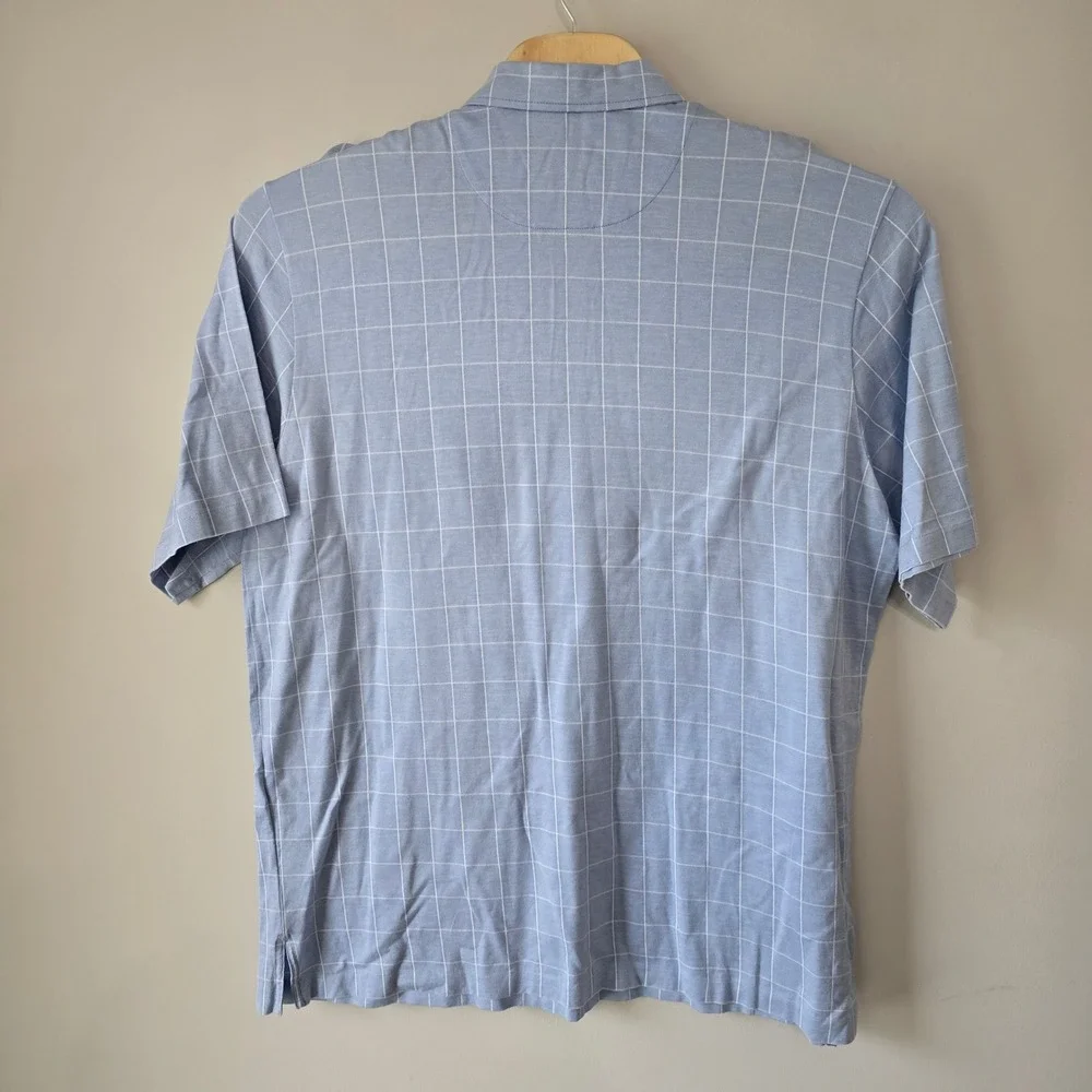 Polo Golf Ralph Lauren Mens XXL Blue Windowpane Pima Cotton Short Sleeve Polo